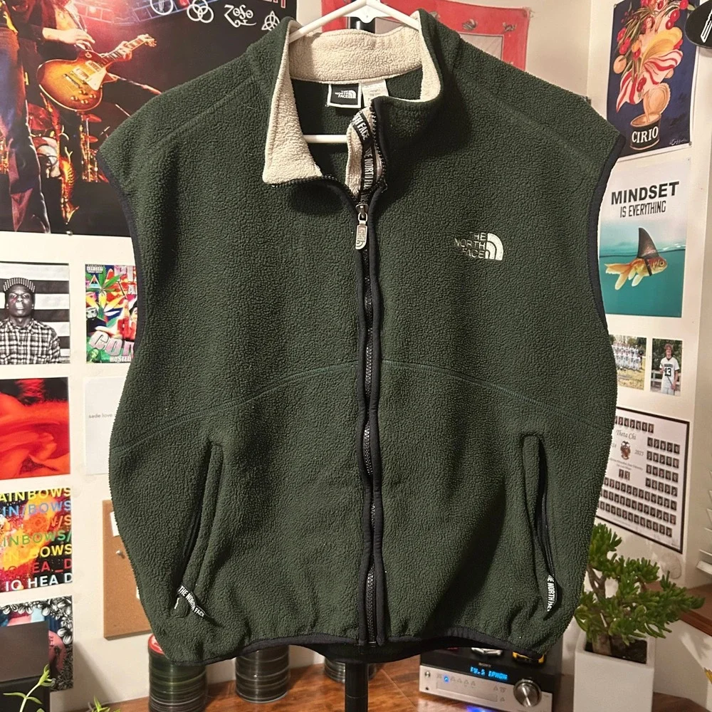 The North Face Fleece Vest Mens Large Green Vintage Made in USA Gorpcore Sherpa